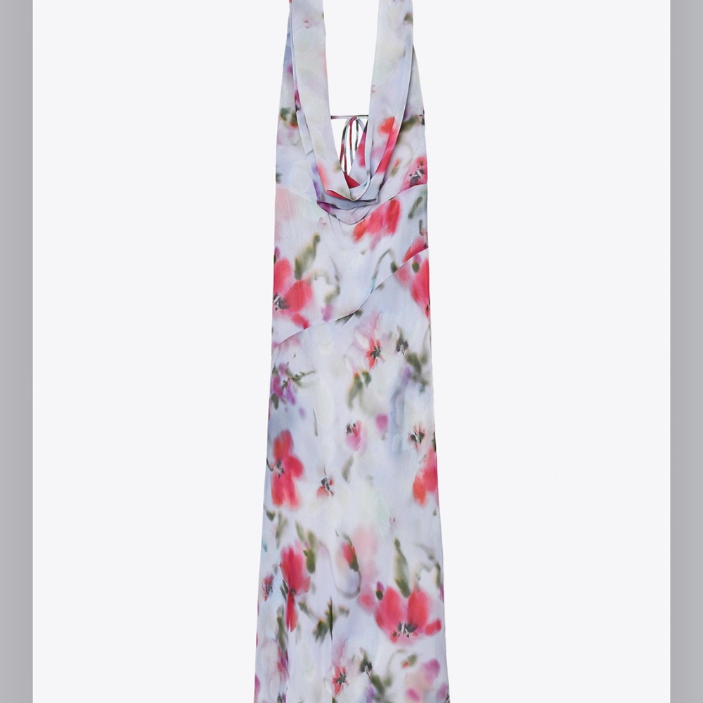 Zara printed halter Backless Floral Dress in Pink and White - Picture 7 of 7